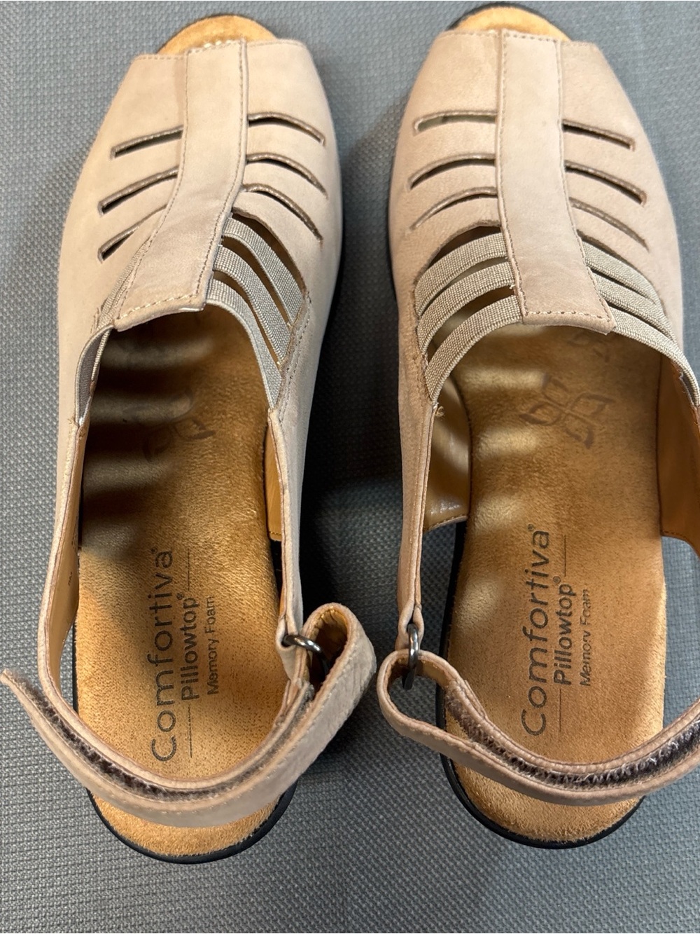 Comfortiva Faye Women's Nubuck Grey (beige) leather Slingback Sandal size 8.5 - Picture 3 of 5